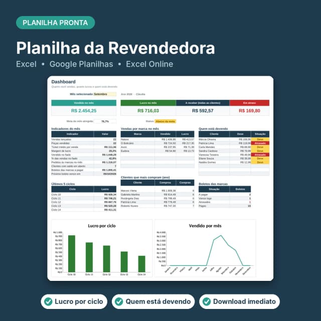 Capa da Planilha para Revendedora